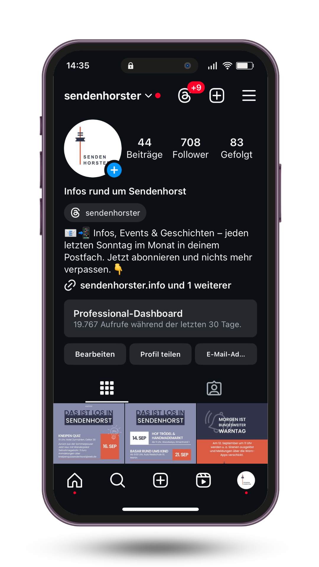 Smartphone mit Profil des Sendenhorster